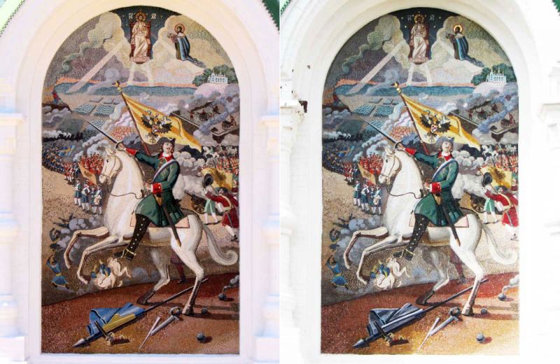 З фасаду церкви на Полі Полтавської битви прибралили жовто-блакитний прапор та російські герби