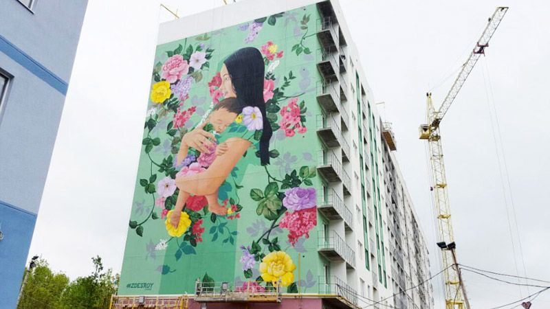 Художники намалювали величезну картину на стіні розсошенської 9-поверхівки