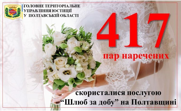 На Полтавщині 417 пар наречених скористалися послугою «Шлюб за добу»