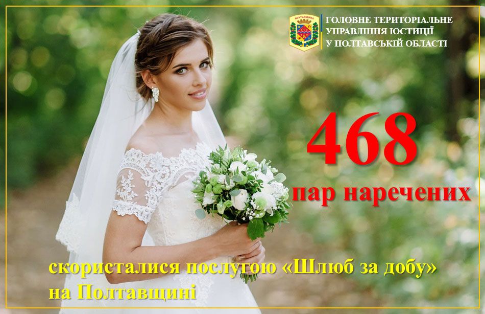 На Полтавщині 468 пар скористалися послугою «Шлюб за добу»