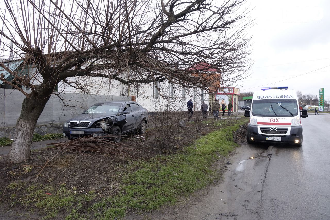 Водій «Шкоди» заснув і в’їхав у стовп