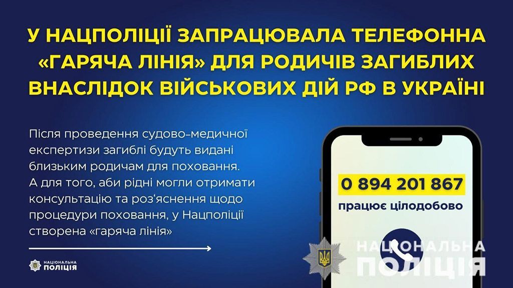 Запрацювала телефонна «гаряча лінія» для родичів загиблих внаслідок військових дій рф в Україні