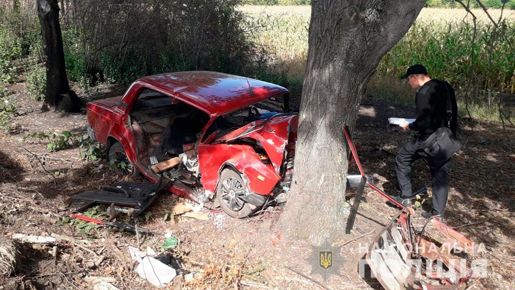 На Полтавщині водій ВАЗу злетів з дорогі і врізався у дерево 