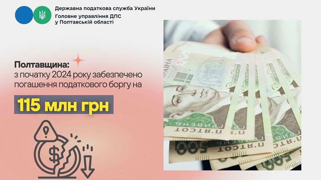 З початку 2024 року на Полтавщині забезпечено погашення податкового боргу на 115 млн грн 