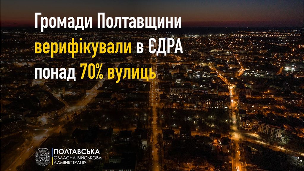 Громади Полтавщини верифікували у реєстрі 70% вулиць