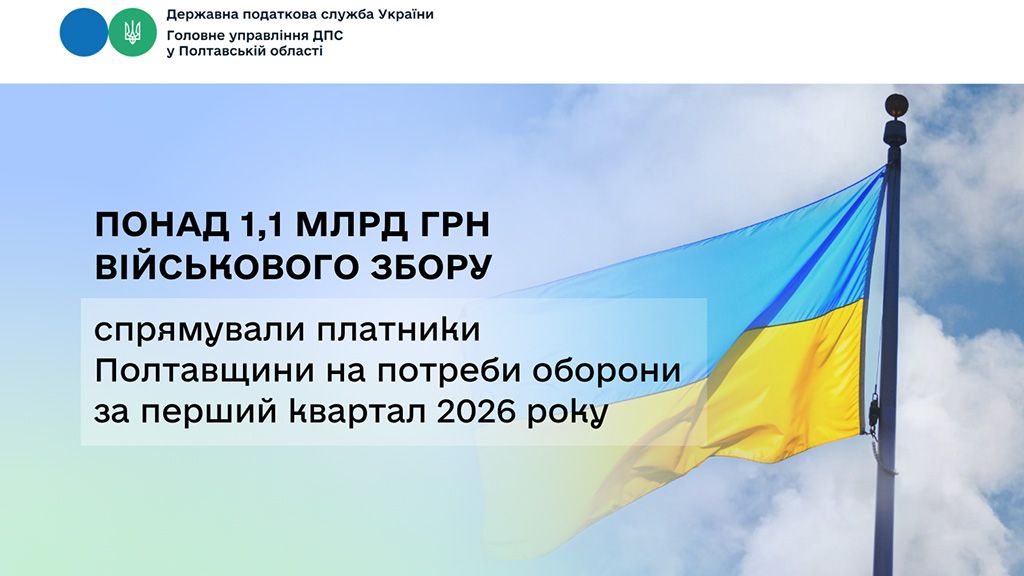 Понад 1,1 млрд грн військового збору спрямували платники Полтавщини на потреби оборони за перший квартал 2026 року