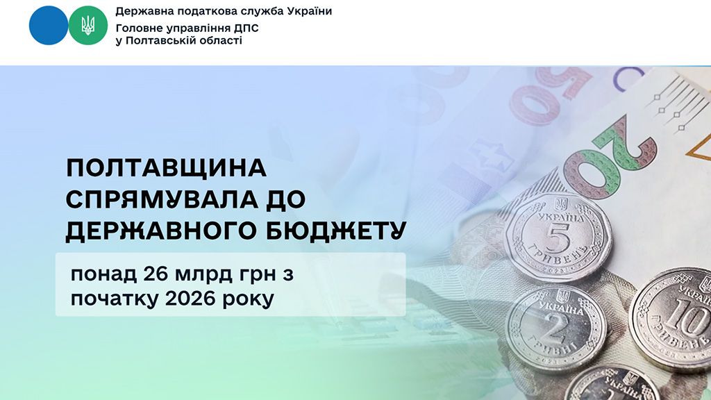 Полтавщина спрямувала до державного бюджету понад 26 млрд грн з початку 2026 року