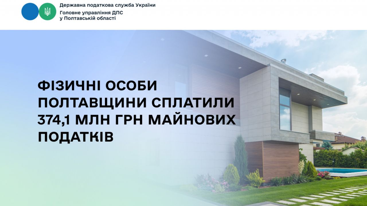 Фізичні особи Полтавщини сплатили 374,1 млн грн майнових податків